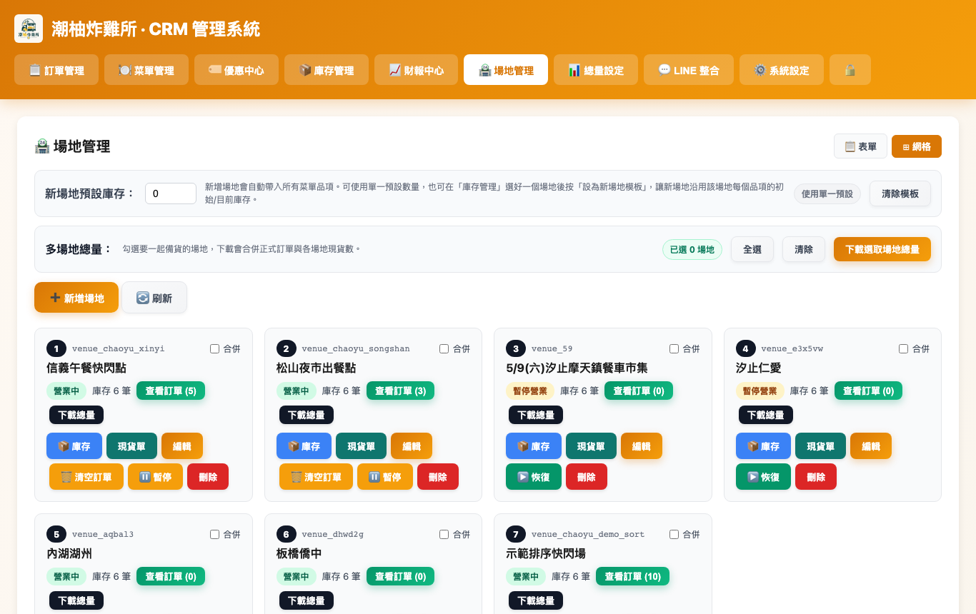 場地管理與排序設定截圖